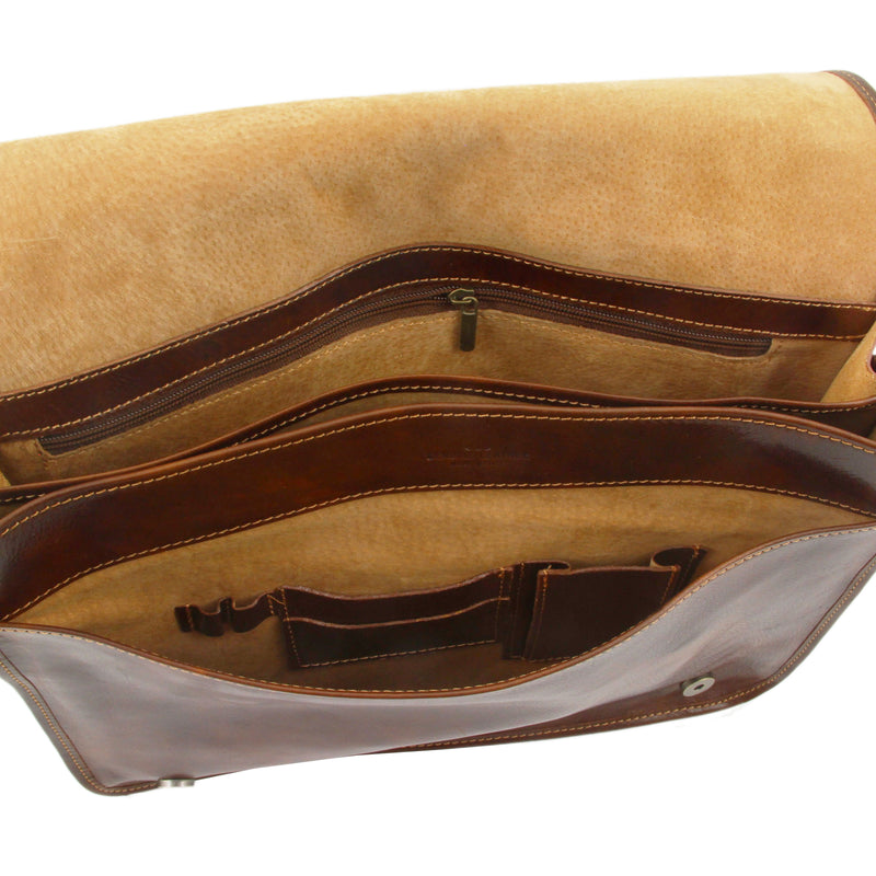 Tuscany Leather messenger bag leer double Freestyle bruin binnenvakken