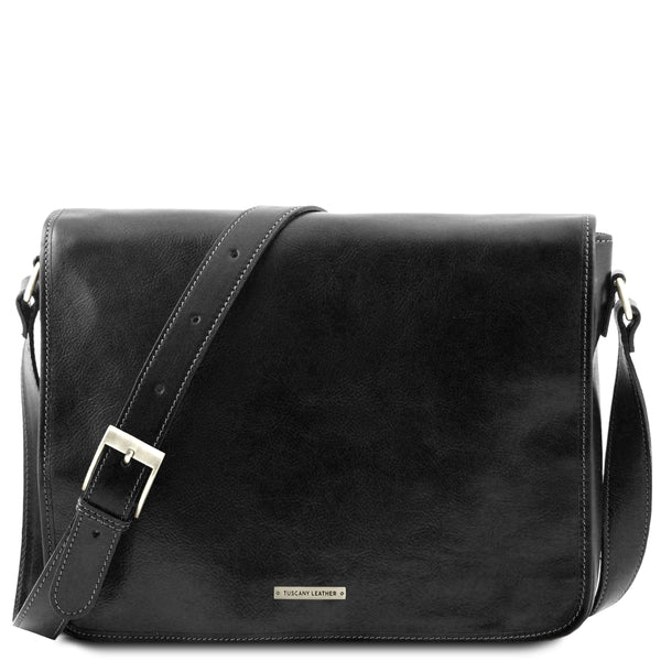 Tuscany Leather messenger bag leer double Freestyle zwart
