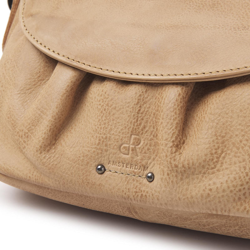 dR Amsterdam handtas / schoudertas leer Tampa 933658 beige logo
