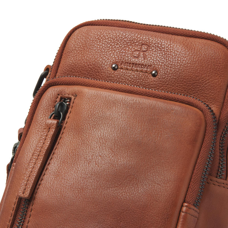 dR Amsterdam schoudertas leer Camel 933663 cognac logo