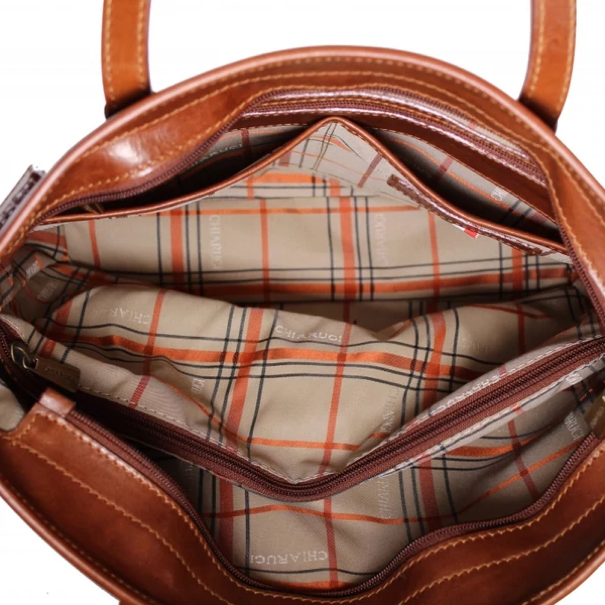 Chiarugi schoudertas leer Classic bruin binnenkant tas