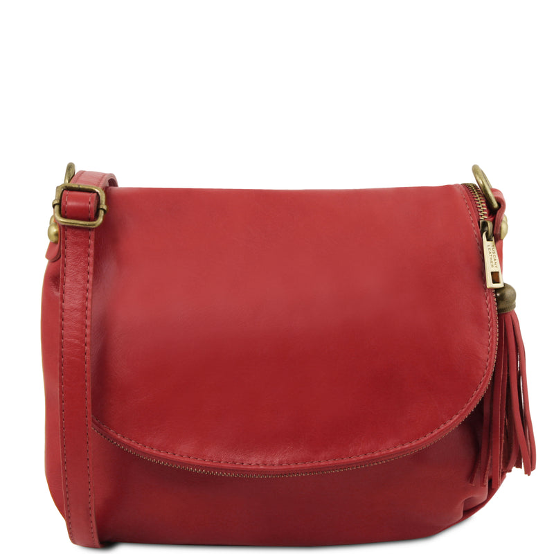 Tuscany Leather TL Bag dames crossbody tas van zacht leer met kwastje voorkant tas rood