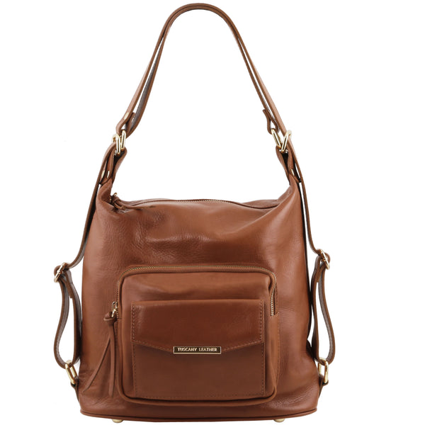 Tuscany Leather TL Bag leren dames schoudertas rugtas voorkant tas bruin