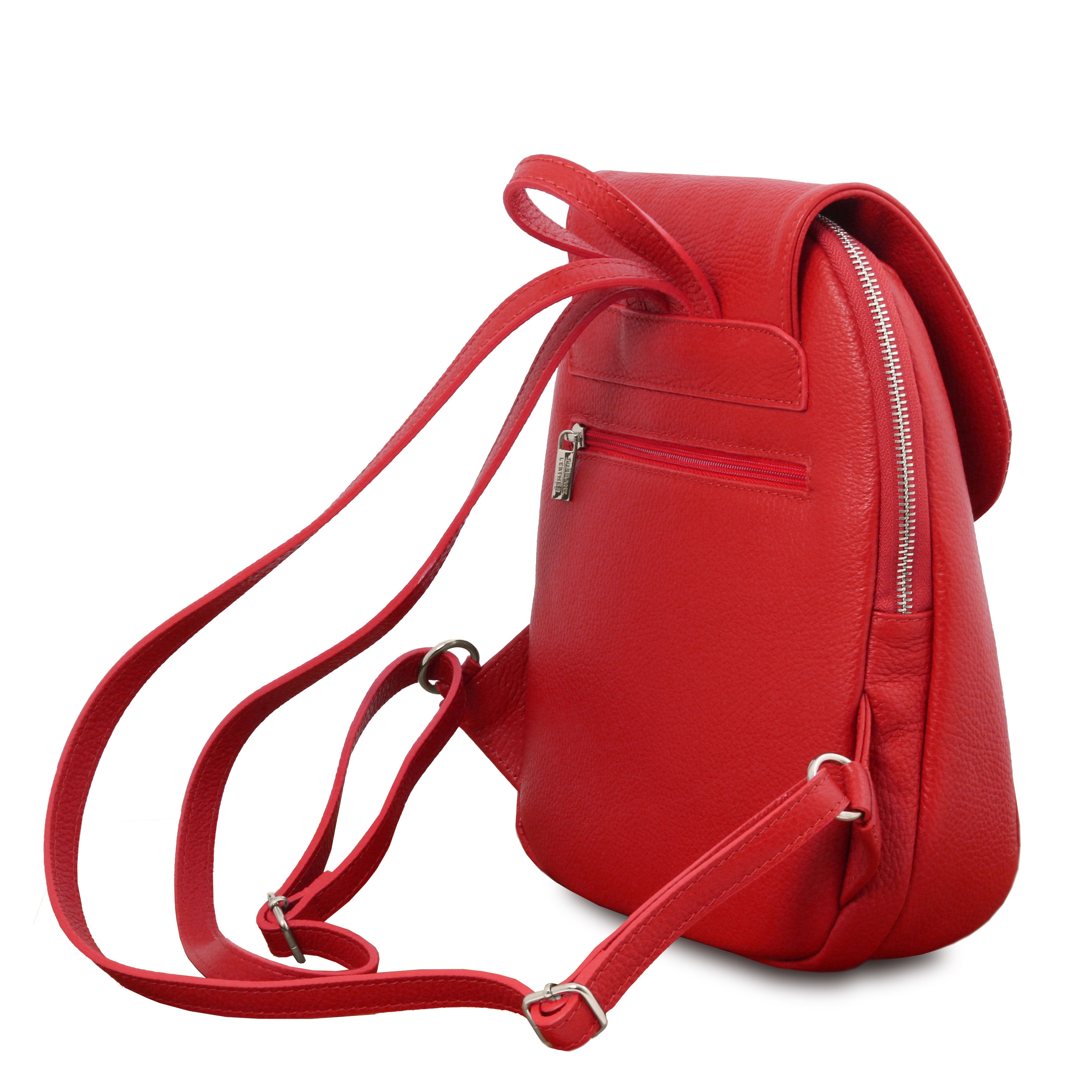 Tuscany Leather TL Bag zachte leren dames rugzak zijkant tas rood