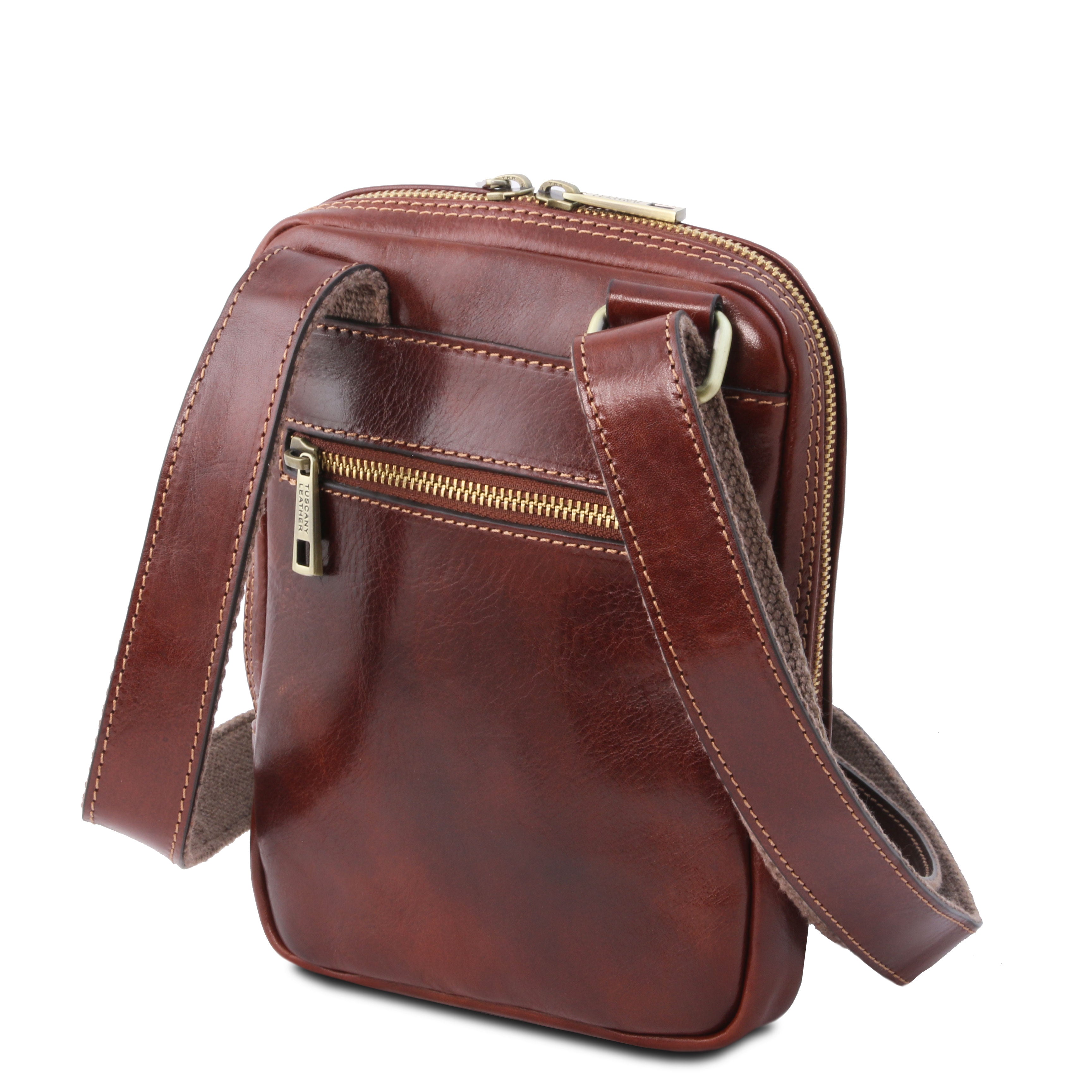 Tuscany Leather Mark leren Mannen Crossbody Bag achterkant tas bruin