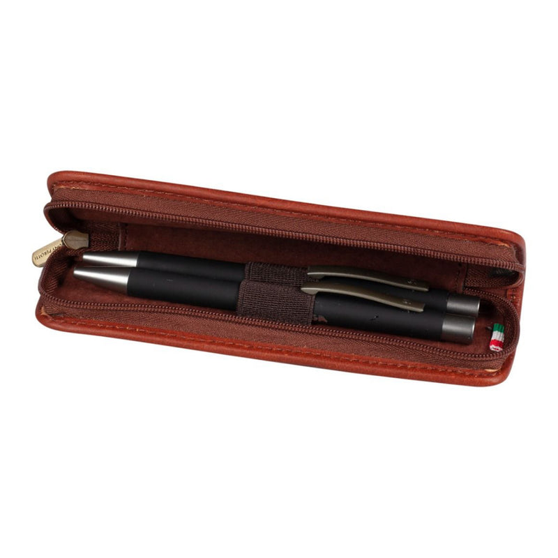 Tony Perotti leren croco penetui met rits voor 2 pennen VC-DS-2355-2CG Bruin binnenkant