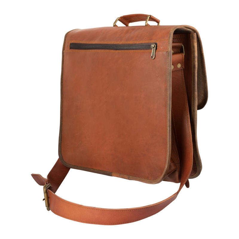 johnny fly co leren heren messenger tas bruin achterkant