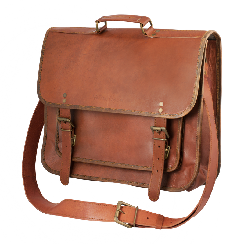 johnny fly co leren heren messenger tas bruin zijkant