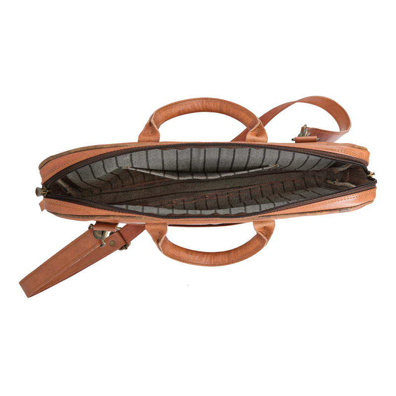 johnny fly co leren heren laptoptas bruin binnenkant