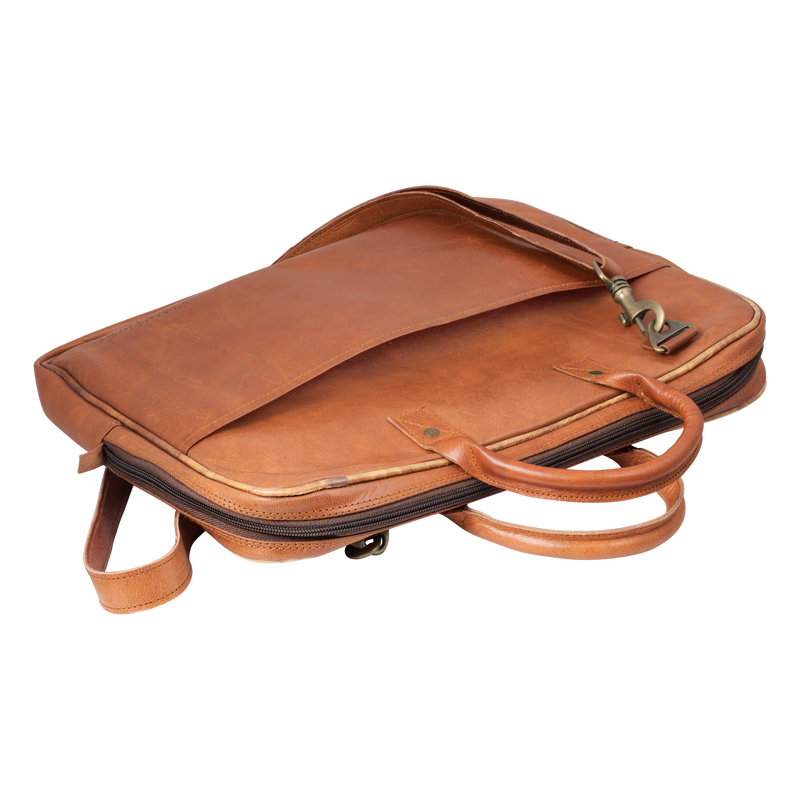 johnny fly co leren heren laptoptas bruin liggend