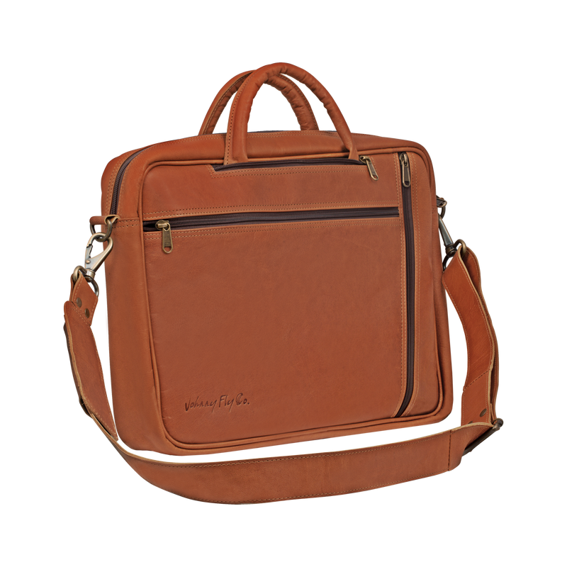 johnny fly co leren heren laptoptas messengertas bruin voorkant