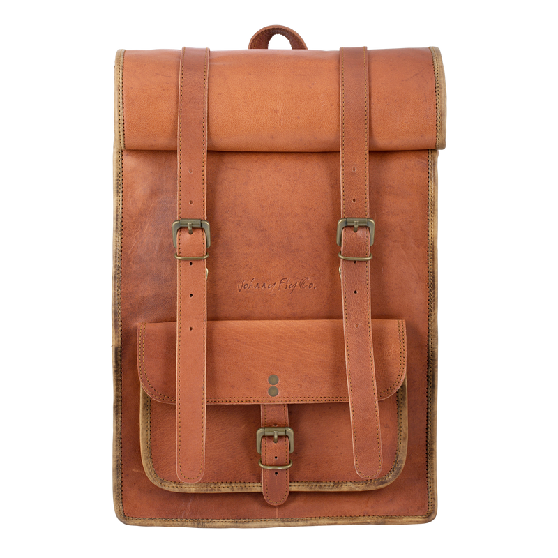 johnny fly co leren heren rugzak bruin voorkant