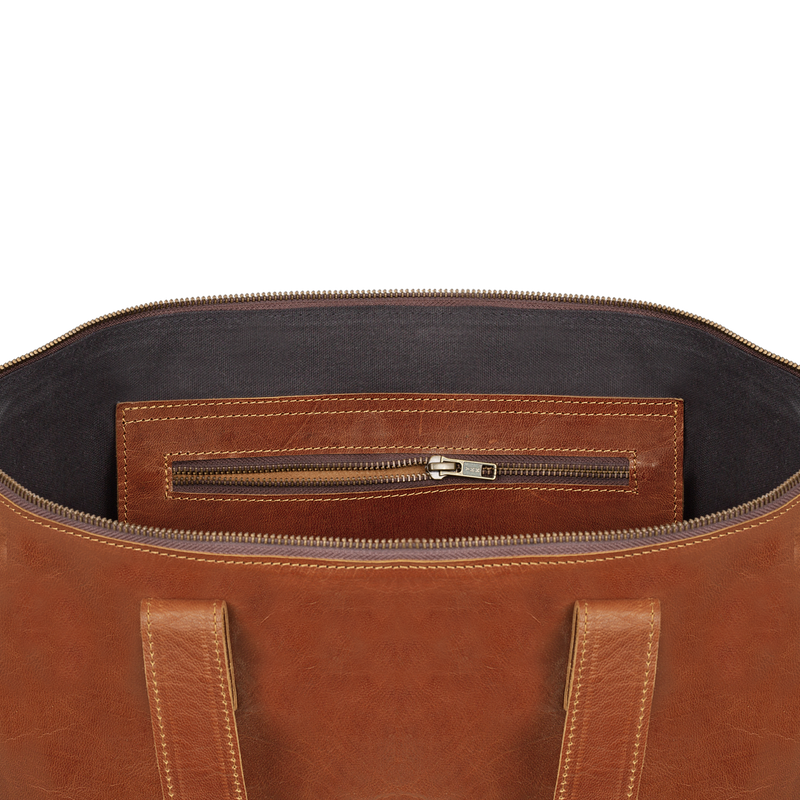 johnny fly co leren laptoptas shopper bruin binnenkant ritsvak 5181