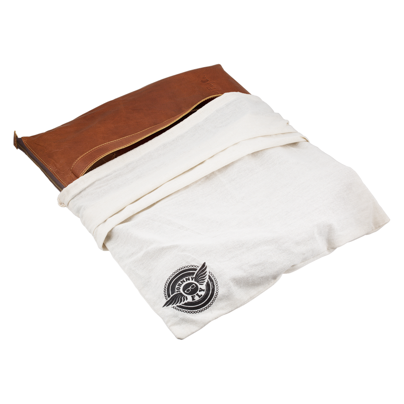 johnny fly co leren laptoptas shopper bruin stofzak 5181