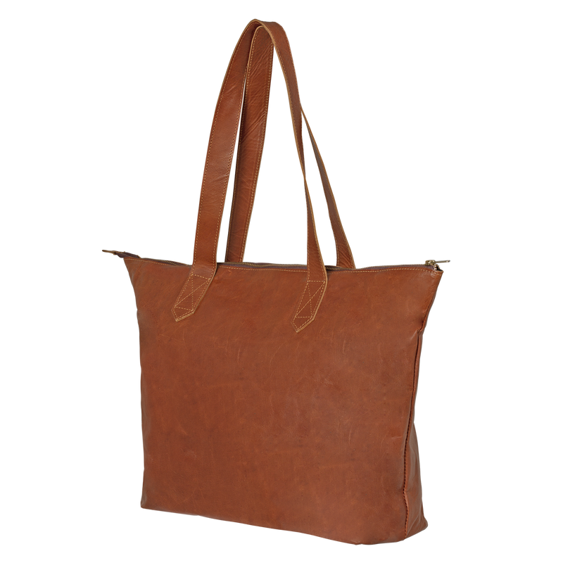 johnny fly co leren laptoptas shopper bruin voorkant schuin 5181